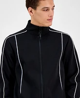 Karl Lagerfeld Paris Men's Relaxed-Fit Contrast Piping Full-Zip Fleece Scuba Track Jacket