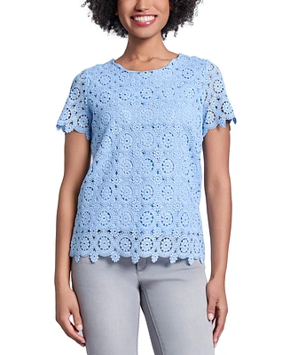 Jones New York Petite Short-Sleeve Lace Top