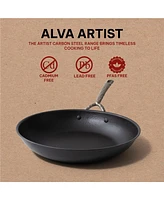 Alva Artist Seasoned Carbon Steel Frying Pan Skillet, Non-Toxic Pfas Pfoa & Ptfe Free, Naturally Nonstick Blue Carbon Fry Pan, Compatible w/ All Stove