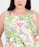 Charter Club Plus Linen-Blend Printed Scoop-Neck Tank Top, Exclusively at Macy's