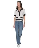 Karl Lagerfeld Paris Women's Short-Sleeve Collared Sweater