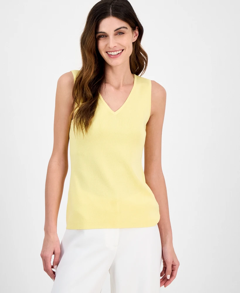 Tahari Asl Women's Fine-Rib Sleeveless V-Neck Sweater, Regular & Petite