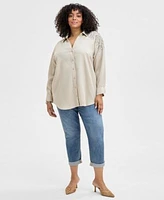 I.N.C. International Concepts Plus Size Embellished Button Top Slim Tech Rolled Cuff Boyfriend Jeans Exclusively At Macys