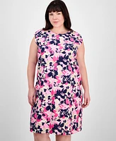 Jones New York Plus Floral-Print Linen-Blend Swing Dress