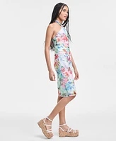City Studios Juniors' Printed Mesh Tie-Back Halter Dress