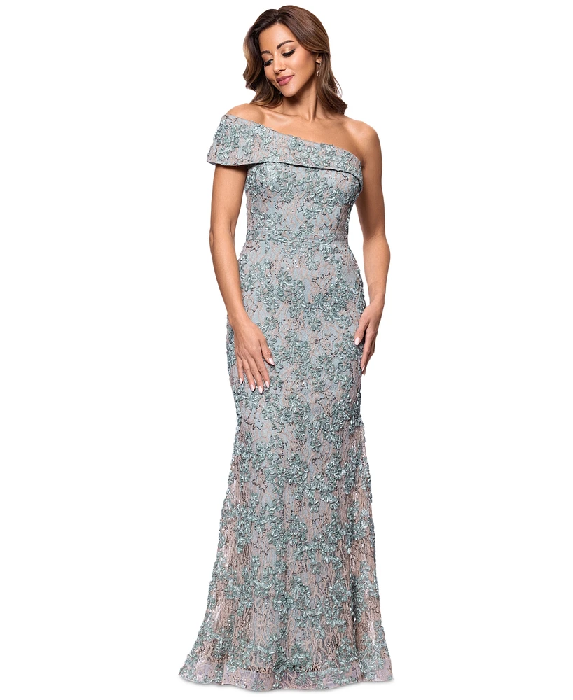 Xscape Women's One-Shoulder Soutache Lace Gown