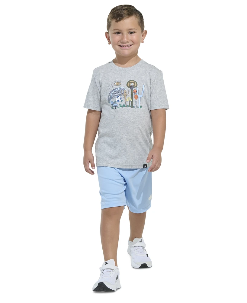 adidas Toddler & Little Boys Short-Sleeve Heather T-Shirt Elastic-Waistband Logo Shorts, 2 Piece Set