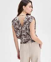 I.n.c. International Concepts Women's Printed Ruched-Shoulder Top, Exclusively at Macy's