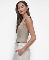 Dkny Women's Front-Zip Scoop-Neck Seamed-Corset Top