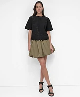 Dkny Women's Perforated-Logo Boxy Short-Sleeve Top