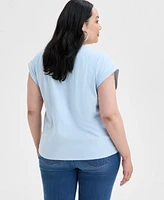 I.n.c. International Concepts Plus Embellished-Neck Cotton T-Shirt, Exclusively at Macy's