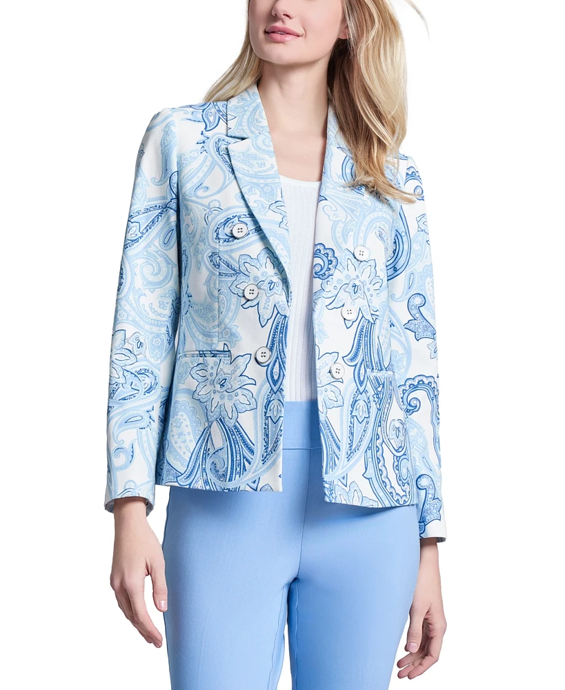 Jones New York Women's Paisley-Print Faux-Double-Breasted Jacket