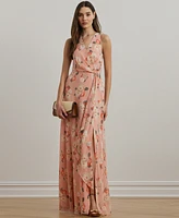 Lauren Ralph Women's Floral Ruffle-Trim Georgette Gown