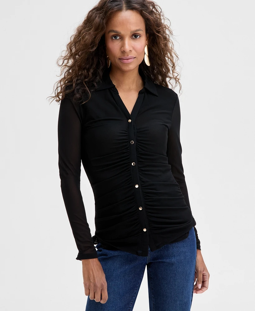 I.n.c. International Concepts Women's Long-Sleeve Mesh Button Up Top, Exclusively at Macy's