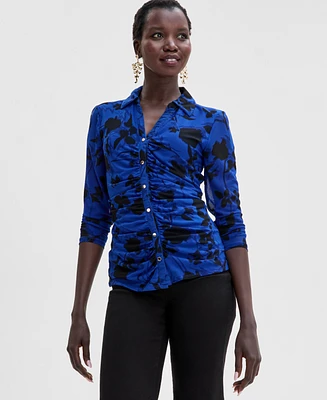 I.n.c. International Concepts Women's Long-Sleeve Mesh Button Up Top, Exclusively at Macy's