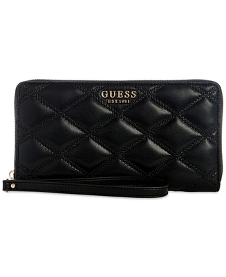 Guess Tamsin Quilted Check Organizer Zip Around Wallet