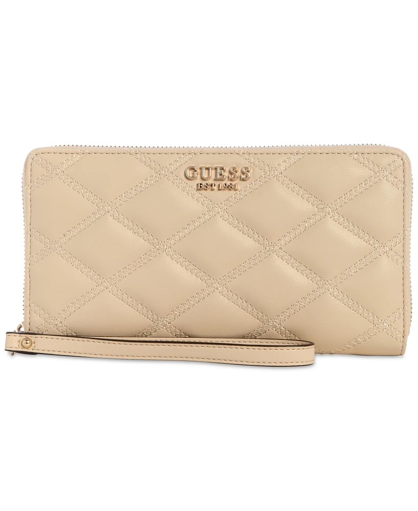 Guess Tamsin Quilted Check Organizer Zip Around Wallet
