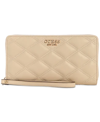 Guess Tamsin Quilted Check Organizer Zip Around Wallet