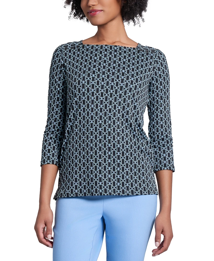 Jones New York Women's Printed Button-Trim Top