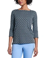 Jones New York Women's Printed Button-Trim Top