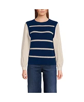 Lands' End Women's Drifter Shaker Button Shoulder Sweater Vest with Poplin Sleeves