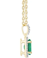 Lab-Created Emerald (1 ct. t.w.) & White Sapphire (1/6 Halo 18" Pendant Necklace 10k Gold