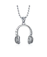 Bling Jewelry Hip Hop Dj Headphones Pendant Necklace Stainless Steel