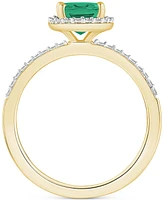 Lab-Created Emerald (1 ct. t.w.) & White Sapphire (1/5 Oval Halo Ring