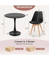 5 Pcs Dining Set Modern Round Dining Table 4 Chairs for Small Space Kitchen