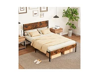 Metal Bed Frame with Wooden Headboard and Footboard