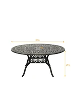 59 Inches Outdoor Dining Table Cast Aluminium Round Table Patio Dining Table with Umbrella Hole All Weather Outdoor Bistro Table for Backyard Garden P