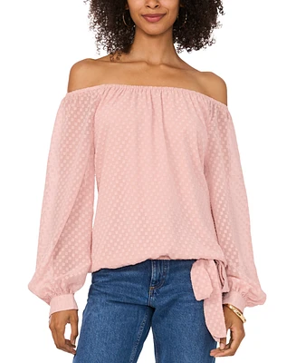 Vince Camuto Women's Textured Off-The-Shoulder Long-Sleeve Tie-Front Blouse