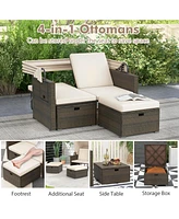 Outdoor Patio Rattan Daybed with Retractable Canopy and Adjustable Backrests