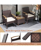 Patio Dining Chairs with Acacia Wood Armrest and Heavy Duty Metal Frame-4 Pieces