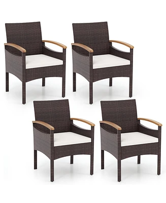 Patio Dining Chairs with Acacia Wood Armrest and Heavy Duty Metal Frame-4 Pieces