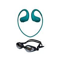 Sony NWWS413LM 4GB Sports Wearable MP3 Player (Blue) and Swimming Goggles