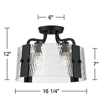 Hanniger 16 1/4" Modern Industrial 4-Light Semi Flush-Mount Ceiling Light Fixture Kitchen Foyer Hallway Round Black Finish Glass Metal Bedroom Ba