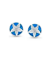 Bling Jewelry Nautical Starfish Stud Earrings with Blue Opal Inlay in Sterling Silver