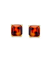 Bling Jewelry Brown Cushion Square Acrylic Tortoise Shell Stud Earrings 8MM Gold Plated Stainless Steel