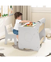 3 In 1 Kids Wood Table and Chair Set with Detachable Tabletop Hidden Storage Paper