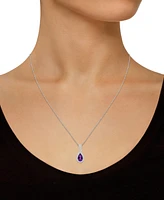 Blue Topaz (1-1/10 ct. t.w.) & Lab-Created White Sapphire (1/6 Pear Halo 18" Pendant Necklace 10k Gold (Also Additional Gemstone