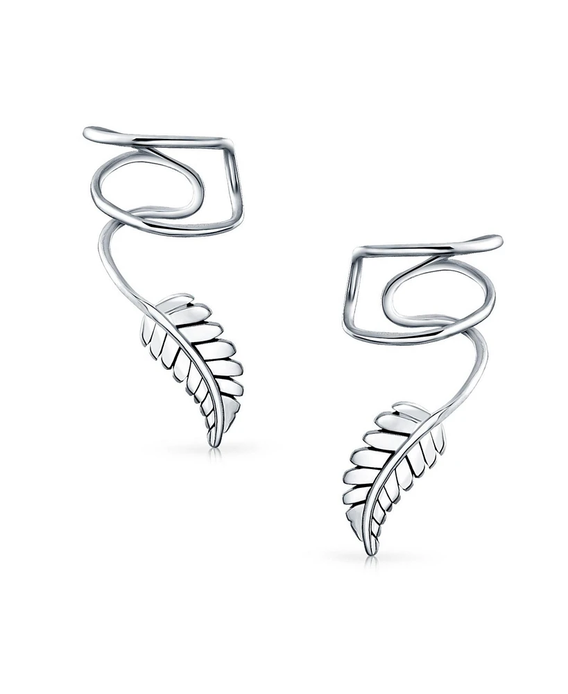 Bling Jewelry Nature Leaf Feather Ear Cuff Cartilage Clip Wrap Earrings Sterling Silver Non-Pierced