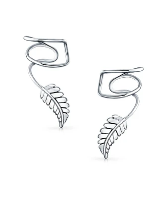 Bling Jewelry Nature Leaf Feather Ear Cuff Cartilage Clip Wrap Earrings Sterling Silver Non-Pierced