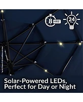 10 ft Outdoor Patio Umbrella with Tilt and Crank - 3-Tier Vented Outdoor Table Umbrella - Navy Blue - With Solar Lights