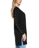 Belldini Women's Embellished Sleeve Knit Open Cardigan Top