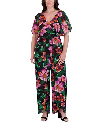 kenzie Women's Floral Chiffon Cape-Overlay Jumpsuit