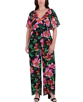 kenzie Women's Floral Chiffon Cape-Overlay Jumpsuit