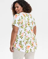 Jm Collection Plus Printed Scoop-Neck Top