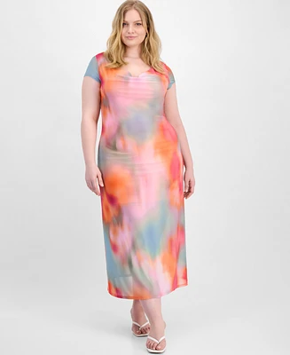 Bar Iii Trendy Plus Cowl-Neck Short-Sleeve Maxi Dress, Exclusively at Macy's