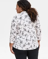 Jm Collection Plus Printed 3/4-Sleeve Top, Exclusively at Macy's